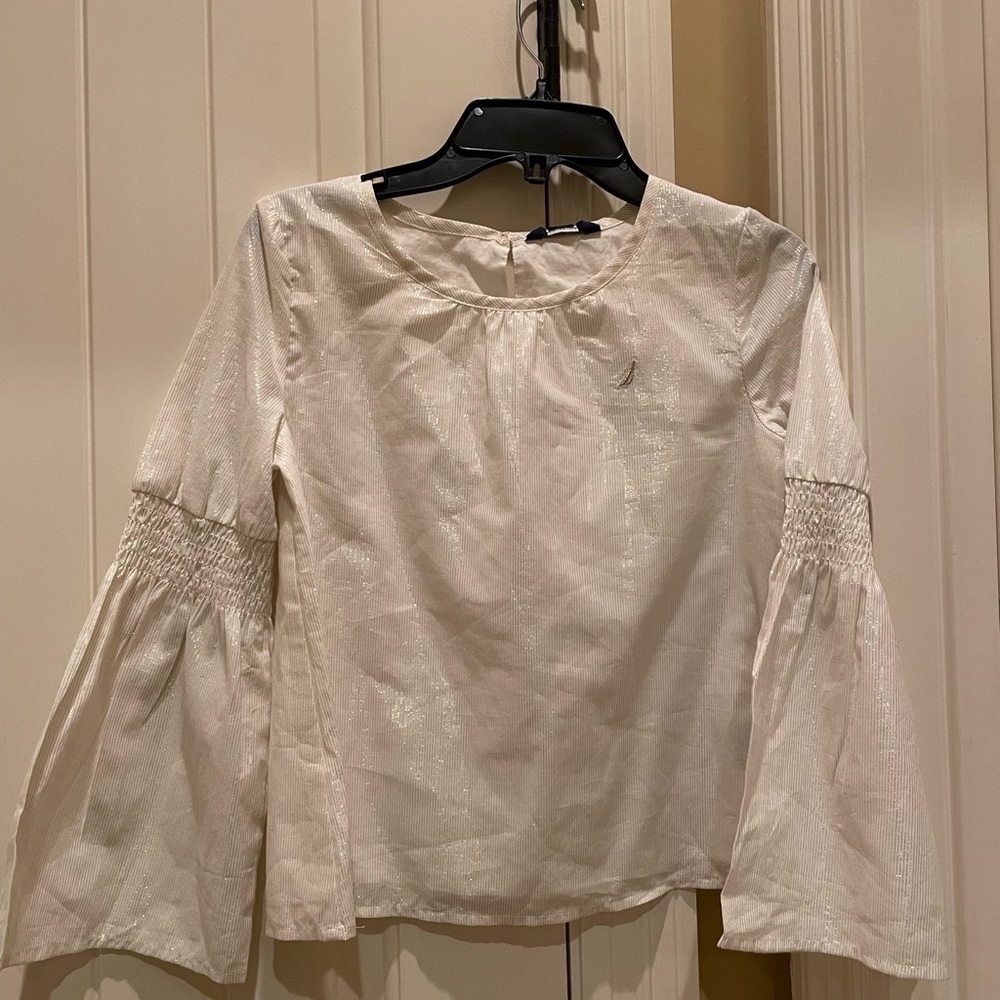 Nautica cream and gold shirt